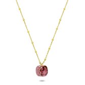Twice As Nice Halsketting in goudkleurig edelstaal, vierkant hanger in roze-bruin  40 cm+5 cm
