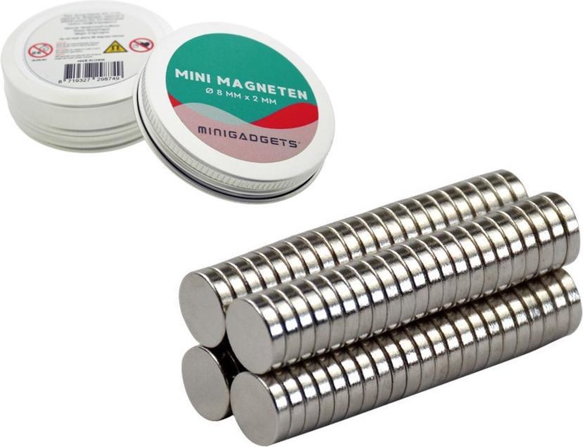 Super sterke magneten - 8 x 2 mm (50-stuks) - Rond - Neodymium - Koelkast magneten - Whiteboard magneten – Klein - Ronde - 8x2mm - Minigadgets