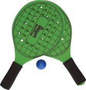 Groene beachball set met tennisracketprint buitenspeelgoed - Houten beachballset - Rackets/batjes en bal - Tennis ballenspel