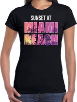 Sunset at Miami Beach t-shirt / shirt voor dames - zwart - Beach party outfit / kleding/ verkleedkleding/ carnaval shirt L