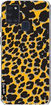 Casetastic Samsung Galaxy A21s (2020) Hoesje - Softcover Hoesje met Design - Leopard Print Yellow Print