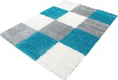 Hoogpolig vloerkleed Life - turquoise, grijs, wit - 80x250 cm