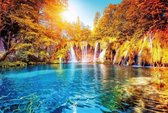Fotobehang - Waterfall And Lake In Croatia 384x260cm - Vliesbehang