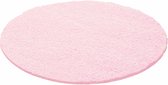 Hoogpolig vloerkleed Life rond  roze rond  rond 80 cm