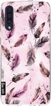Casetastic Samsung Galaxy A50 (2019) Hoesje - Softcover Hoesje met Design - Feathers Pink Print