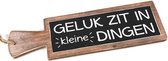 Tekstbord - Geluk zit in kleine dingen - naturel, zwart, wit - 35cm