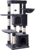 Katten krabpaal met twee huisjes en speeltjes voor meerdere katten, 120 cm, Grijs