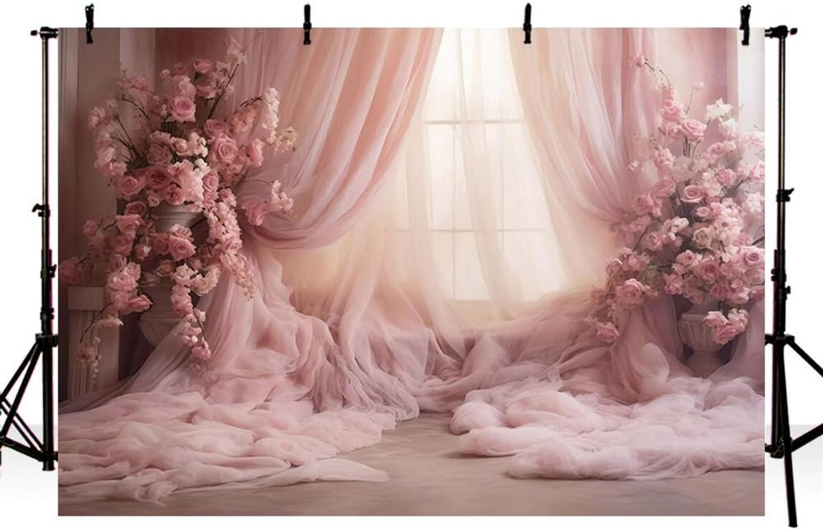 Roze Boho Bloemen Fotografie Achtergrond 7x5ft - Vintage Kinderkamer en Studio Decor