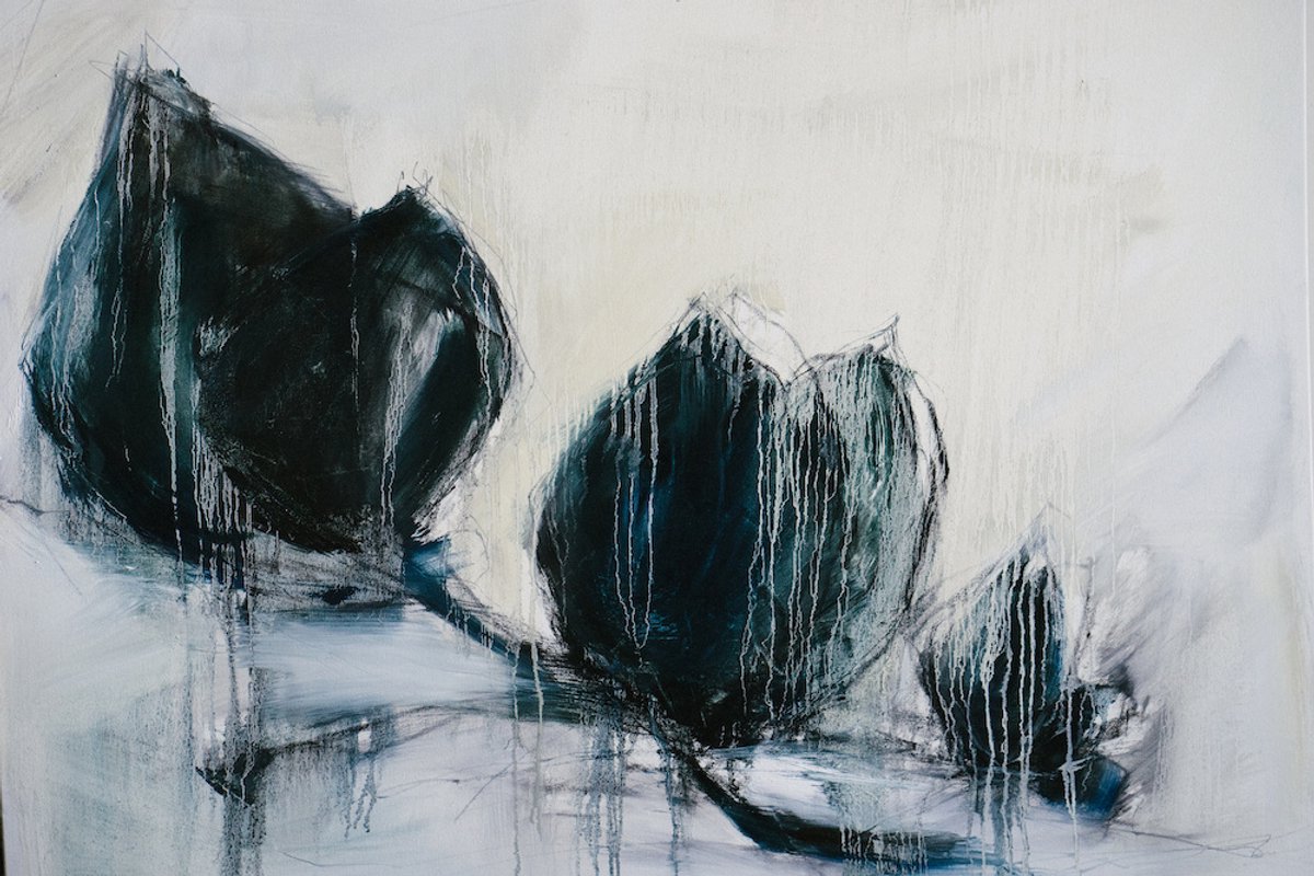 karo-art Schilderij - Blauwe kersenbloesem, print op canvas, 2 maten, Premium print Multikleur