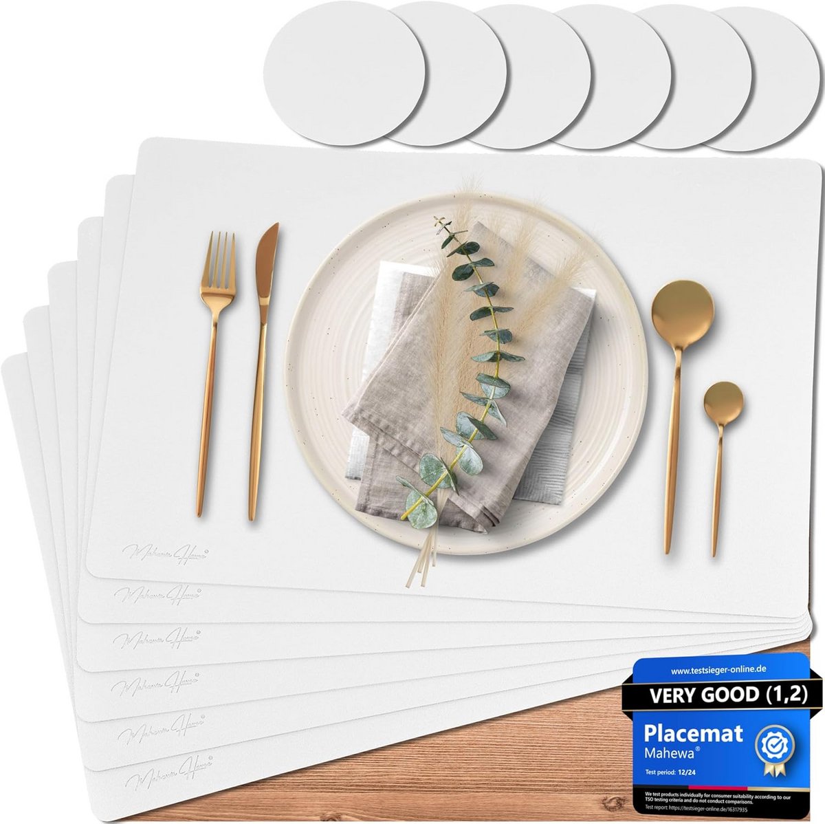 Set van 6 Premium Rechthoekige Placemats in Wit Imitatieleer - Waterdicht en Afwasbaar