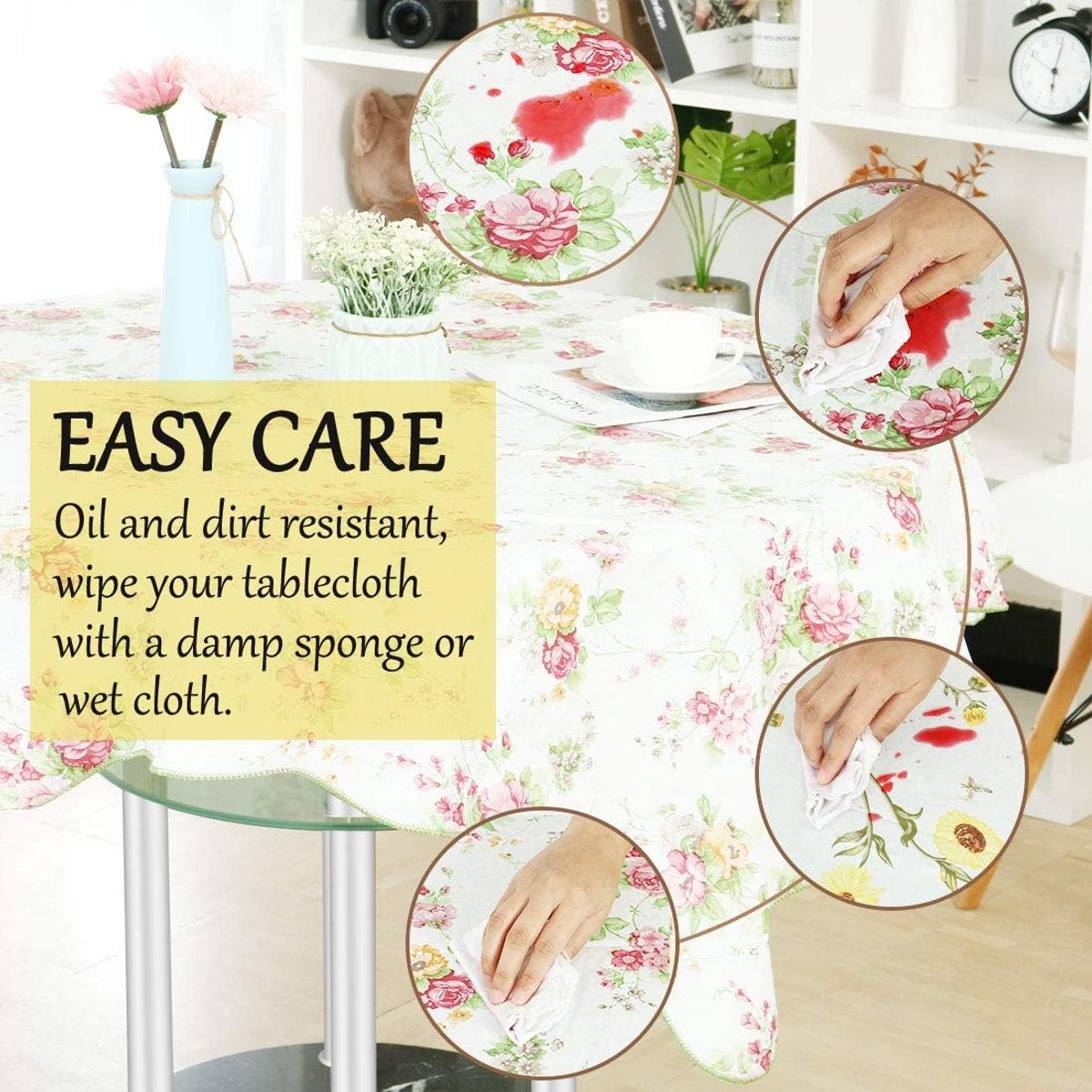 Rond Vinyl Tafelkleed Waterbestendig met Bloemenpatroon voor Feest en Diner
