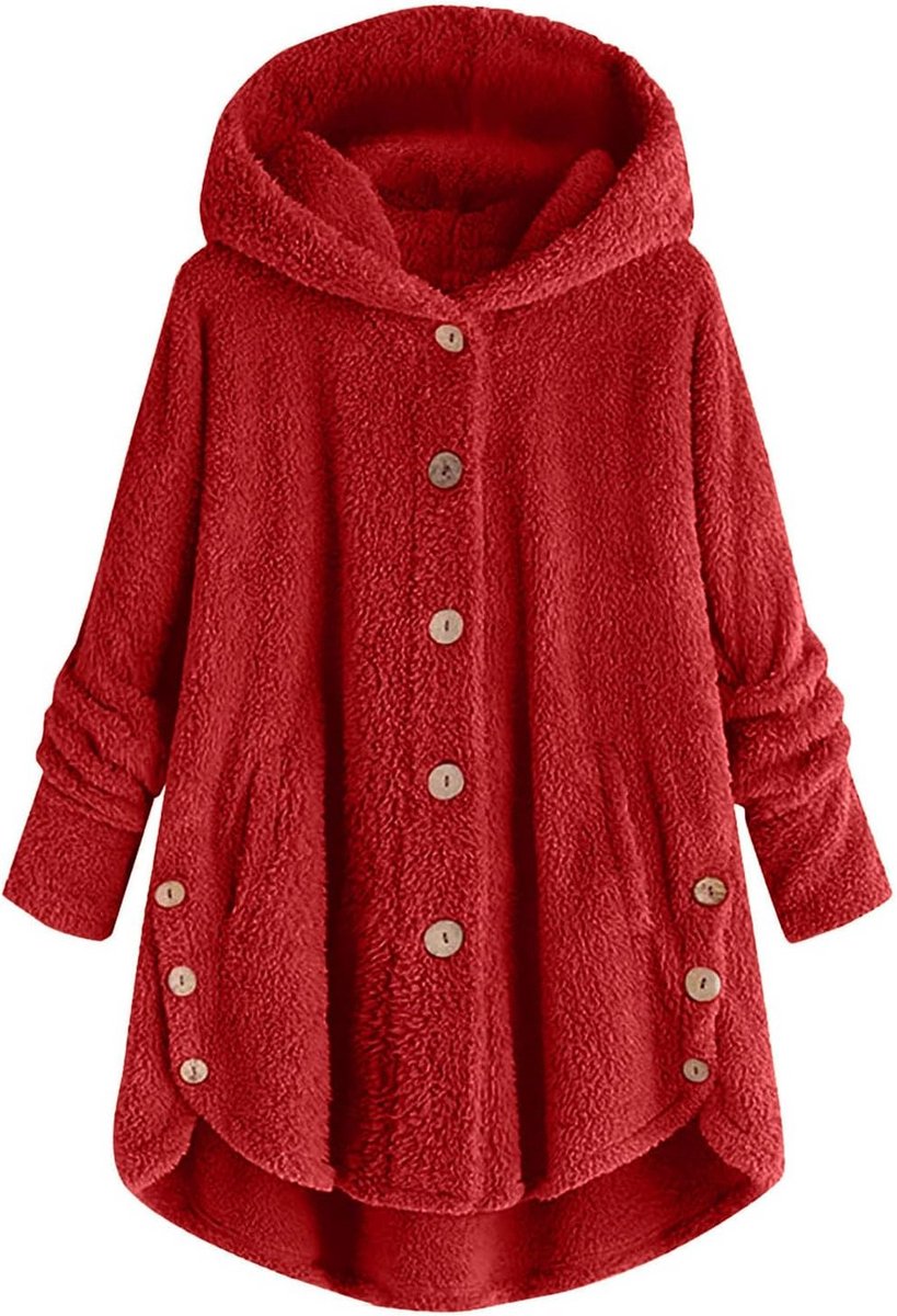 Oversized Fleece Hoodie Dames met Zakken en Knopen Casual Winterjas