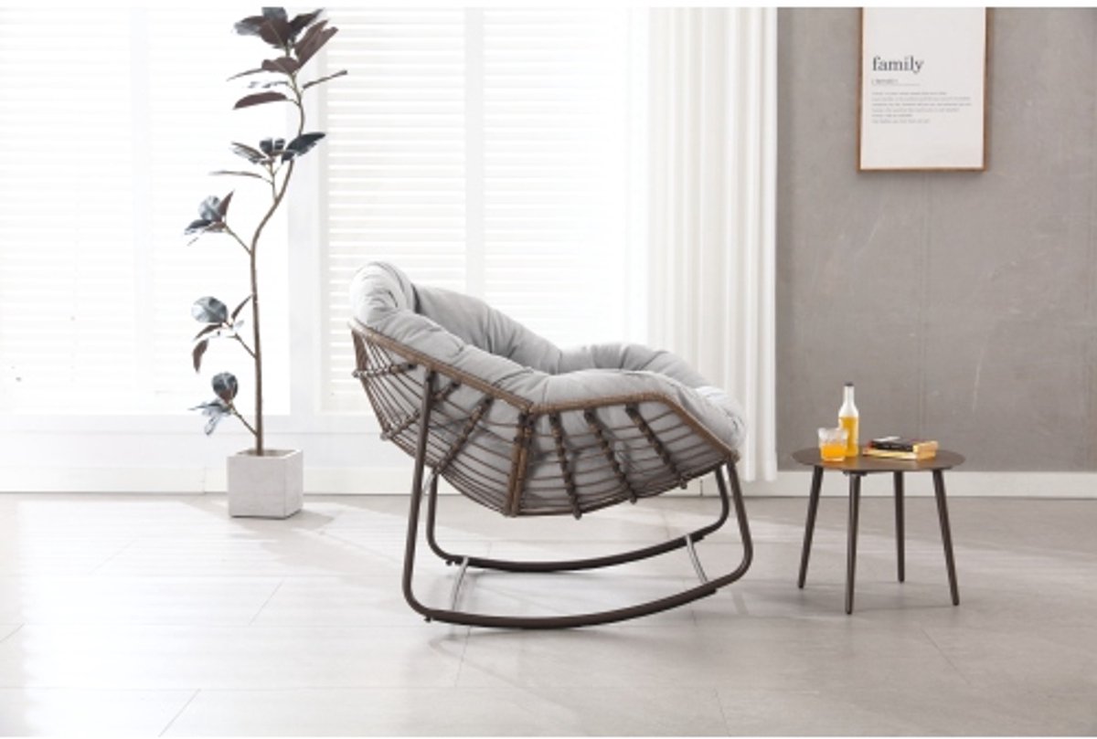 Buitenstaande Rotan Schommelstoel, Gestoelde Schommel Relaxfauteuil voor Buitengebruik - Voor Veranda, Woonkamer, Terras, Tuin, Licht Grijs