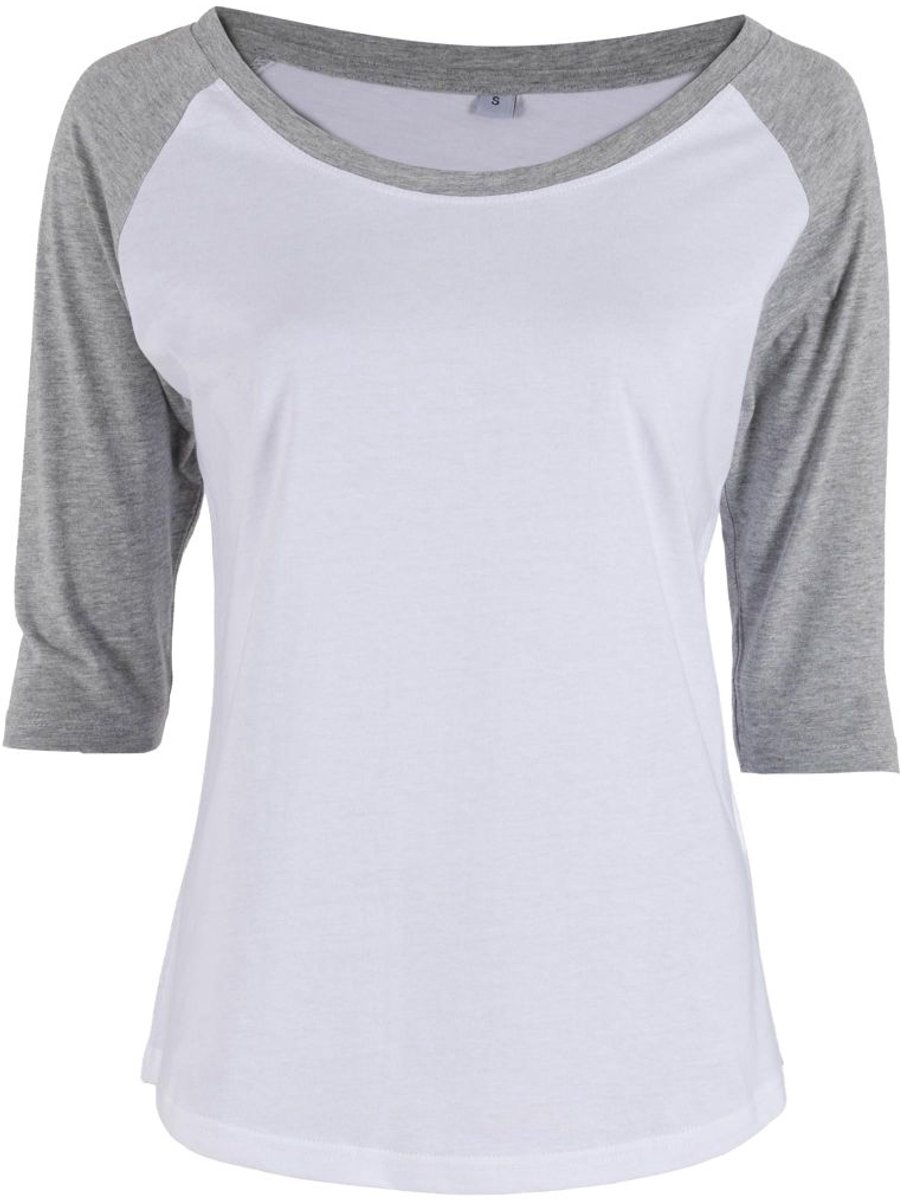 Build Your Brand - Contrast Raglan 3/4 Sleeve Dames T-Shirt - White/Heather Grey maat 5XL