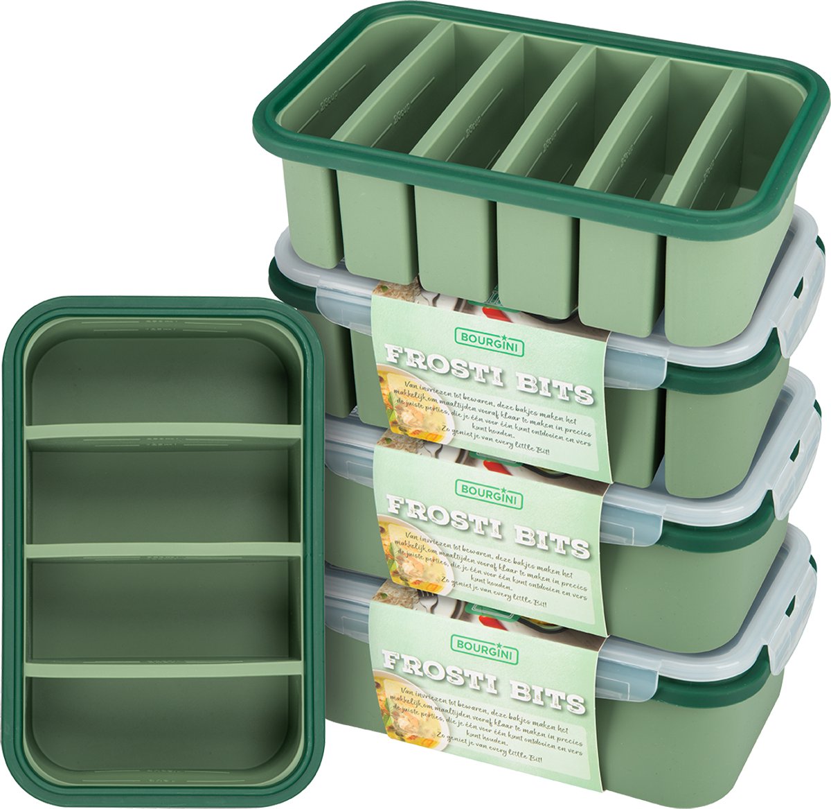 Bourgini Frosti Bits – Duplo Dinner Diepvriesbakjes set – 5 Siliconen Meal Prep Bakjes – Lekvrij – BPA-vrij