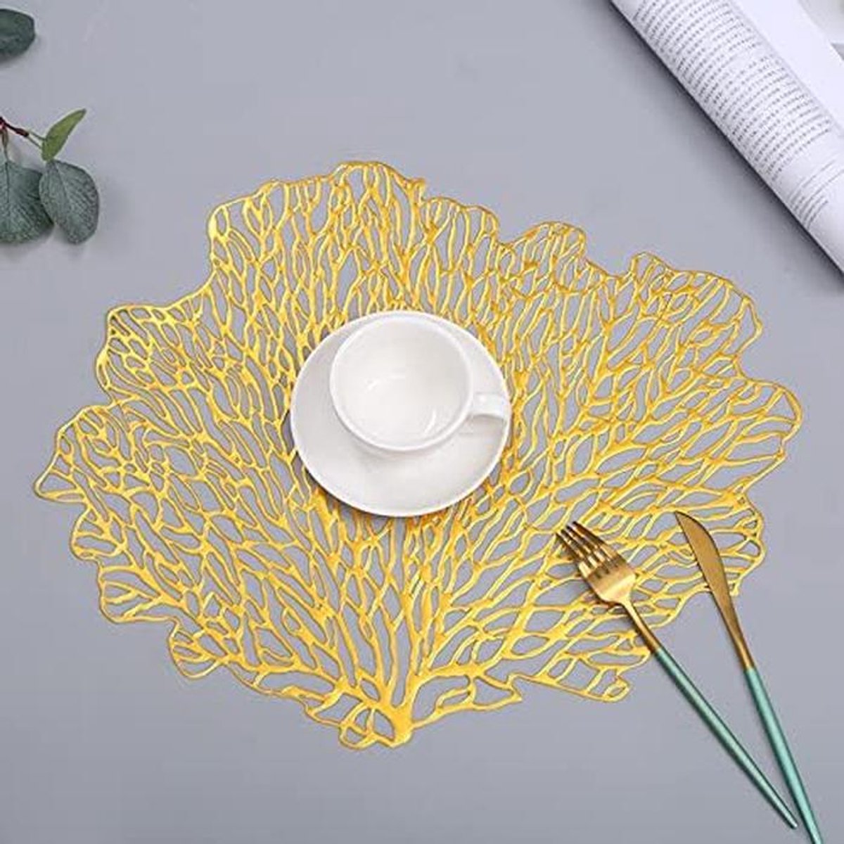 4 Stuks Decoratieve Koraalblad Placemats PVC Tafelmatten Hittebestendig Antislip