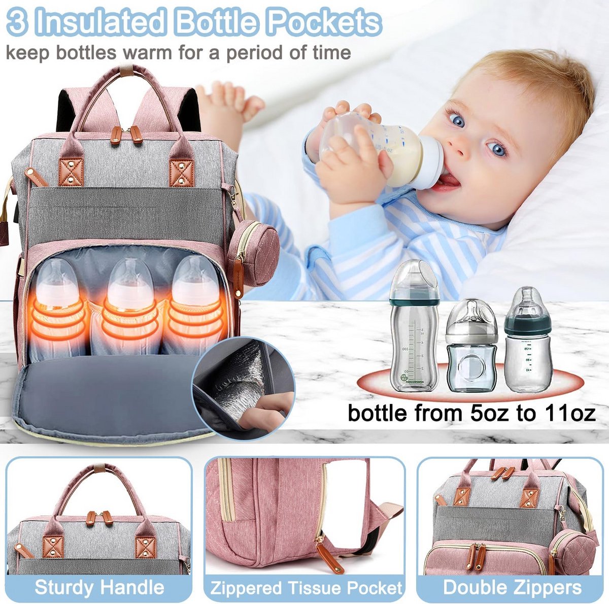 Luxe Luiertas Rugzak met Verschoonmat en 16 Vakken - Babytas voor Jongen en Meisje – foto 6