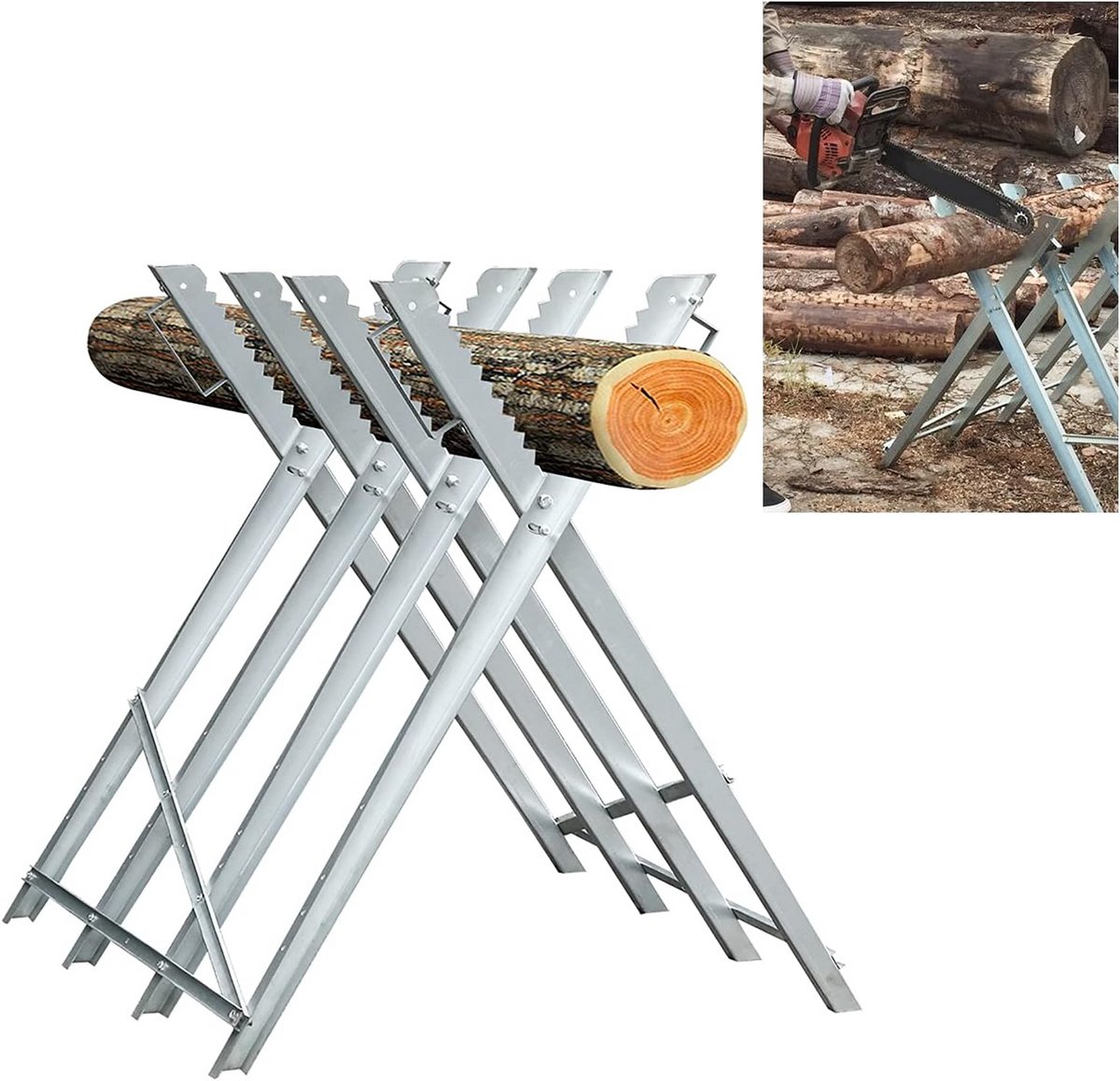 Zaagbok Metaal - Houtzaagbok Zaagframe - Brandhout Zagen - 150 kg Belastbaar - 81 x 80 x 80 cm - Verzinkt