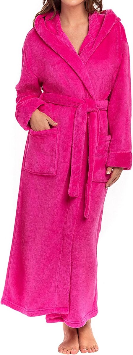 Lange Dames Badjas met Capuchon - Warme, Zachte Fleece Badjas in Grote Maten