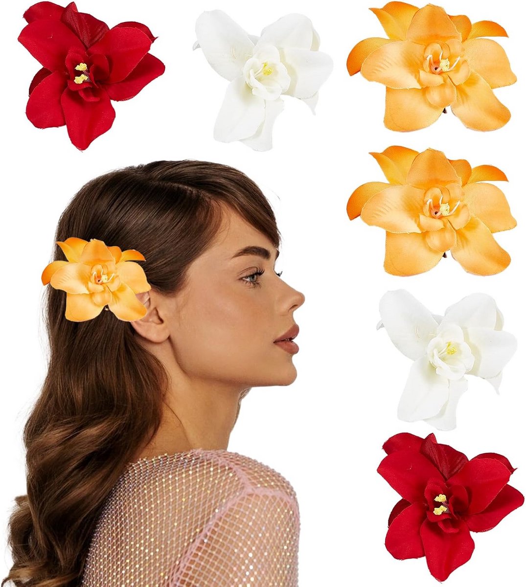 Set van 6 Kunstbloem Haarclips Tropische Hibiscus Bloem Stijl voor Bruiloft en Feest