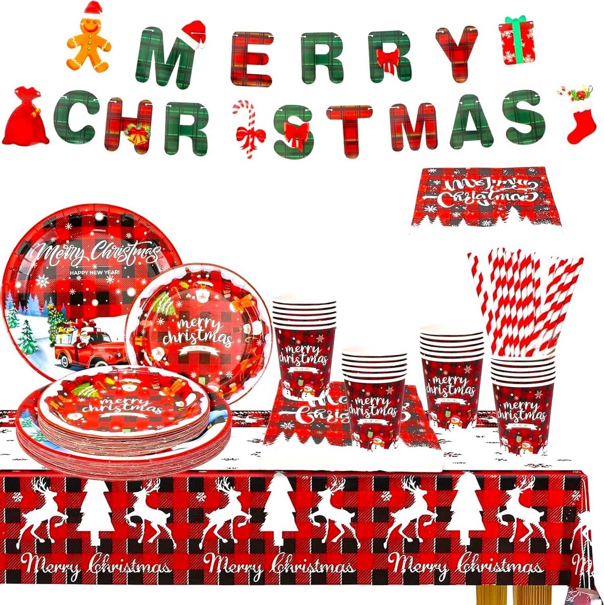 195-delige Geruite Kerst Servies Set voor 12 Personen - Feestelijk Dineren