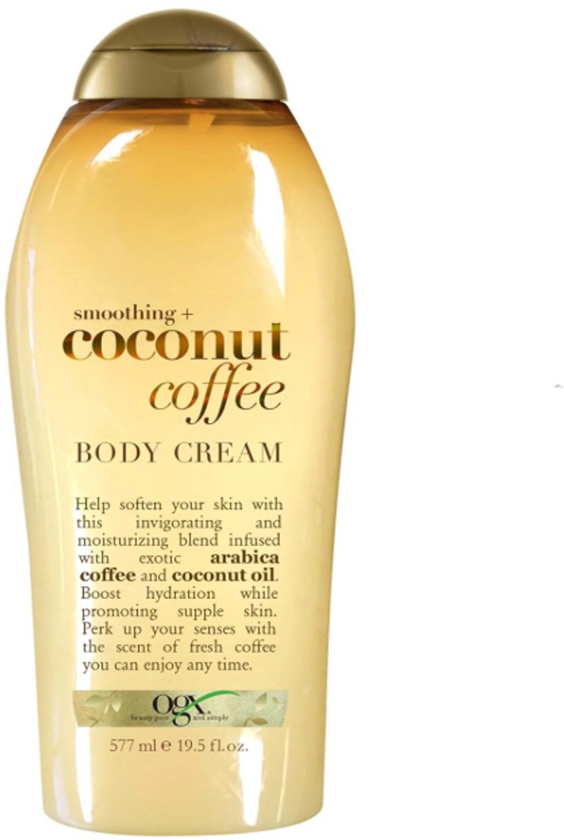 OGX Smoothing + Coconut Coffee Body Cream – Intensief hydraterende en voedende bodycrème met exotische koffie en kokosolie - 577 ml