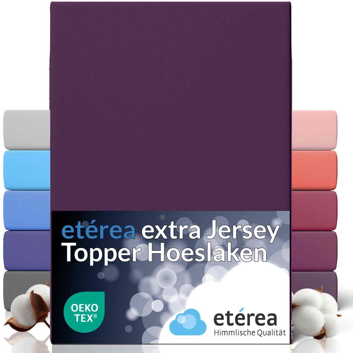 etérea Extra Jersey Hoeslaken 180x200 - 200x220 cm - Topper 10 cm - Oekotex - 100% katoen - Paars