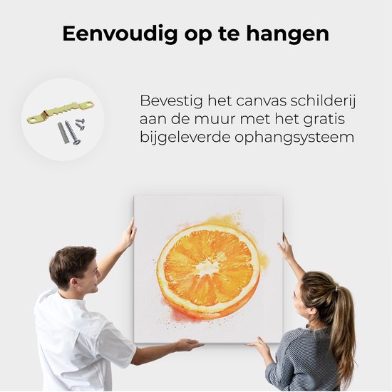 Artaza Canvas Schilderij Sinaasappel - 90x90 cm - Wanddecoratie Fruit - Muurdecoratie Aquarel - Decoratie Keuken - Oranje