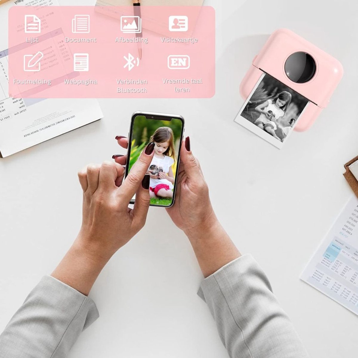 Te volgen Mini Printer - Mobiele Foto Printer thumbnail 3