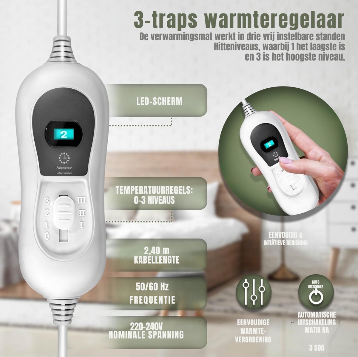 Aurixi® Elektrische Onderdeken 1 Persoons - Wit 150x80 cm - afbeelding 3