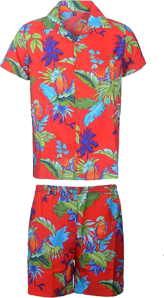 Herenset Hawaii Set Korte Broek en Aloha Shirt voor Zomer en Vakantie