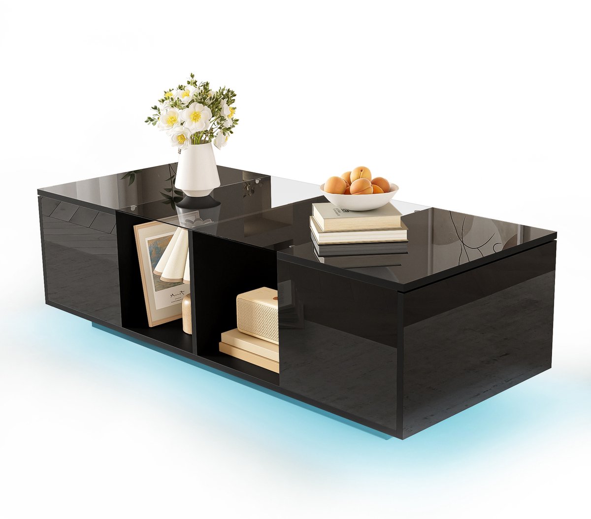 Clruro Salontafel - 120x50x38.5 cm - LED en Hoogglans - Modern Luxe Design - MDF - Zwart