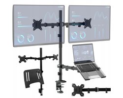Monitorhouder - Dubbele Monitorstandaard - Voor 17-32 Inch Schermen - Met Laptopdrager & 360° Draaibaar - Hoogte Verstelbaar - 75x75mm/100x100mm - Voor Kantoor & Gaming