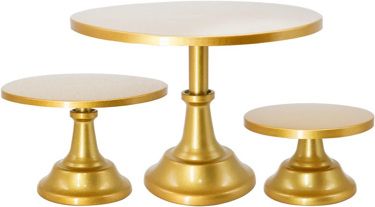Set van 3 Gouden Taartplateaus en Dessert Stands voor Feest en Decoratie