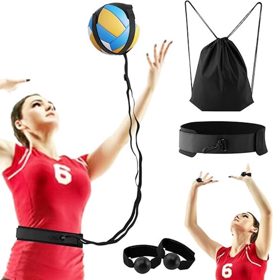 Volleybal trainingshulpmiddel - volleybal trainingsset voor serveertraining - solo volleybaltrainer om te oefenen met serveren, smashen, setten en passen, volleybalcadeau voor beginners/professionals - Zwart
