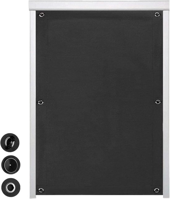 Verduisteringsgordijn - Verduisteringsdoek - Polyester - Met 7 zuignappen - Zonder boren - Draagbaar - Verduisterende zonwering - Zonwering voor Ramen - Thermisch geïsoleerd - Geschikt voor dakraam, slaapkamer, tuin, auto - 60*93 cm - zwart
