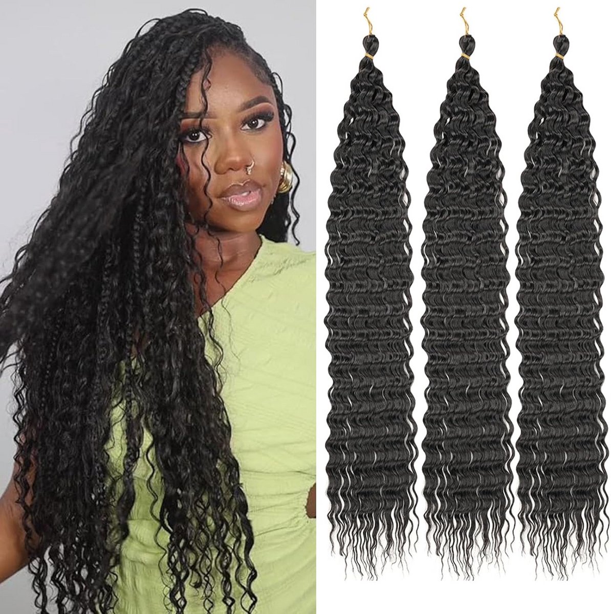30 Inch Ocean Wave Crochet Haar 3 Bundels Diepe Twist Synthetisch Haar voor Vrouwen