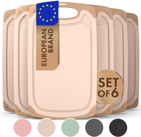 Ensemble de 6 planches à découper beiges, avec le drapeau européen et "European Brand".