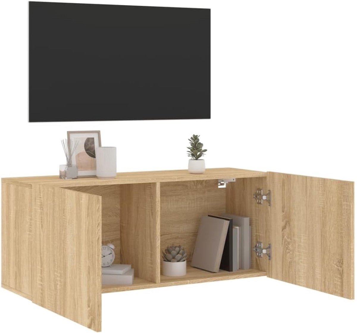 TV-meubel Urbanhome Sonoma Eiken – Wandkast & Hifi-kast 100x30x41 cm – Modern TV Console & Mediakast met Veel Opbergruimte voor Woonkamer en Slaapkamer – Wandmontage Lowboard van Duurzaam Hout