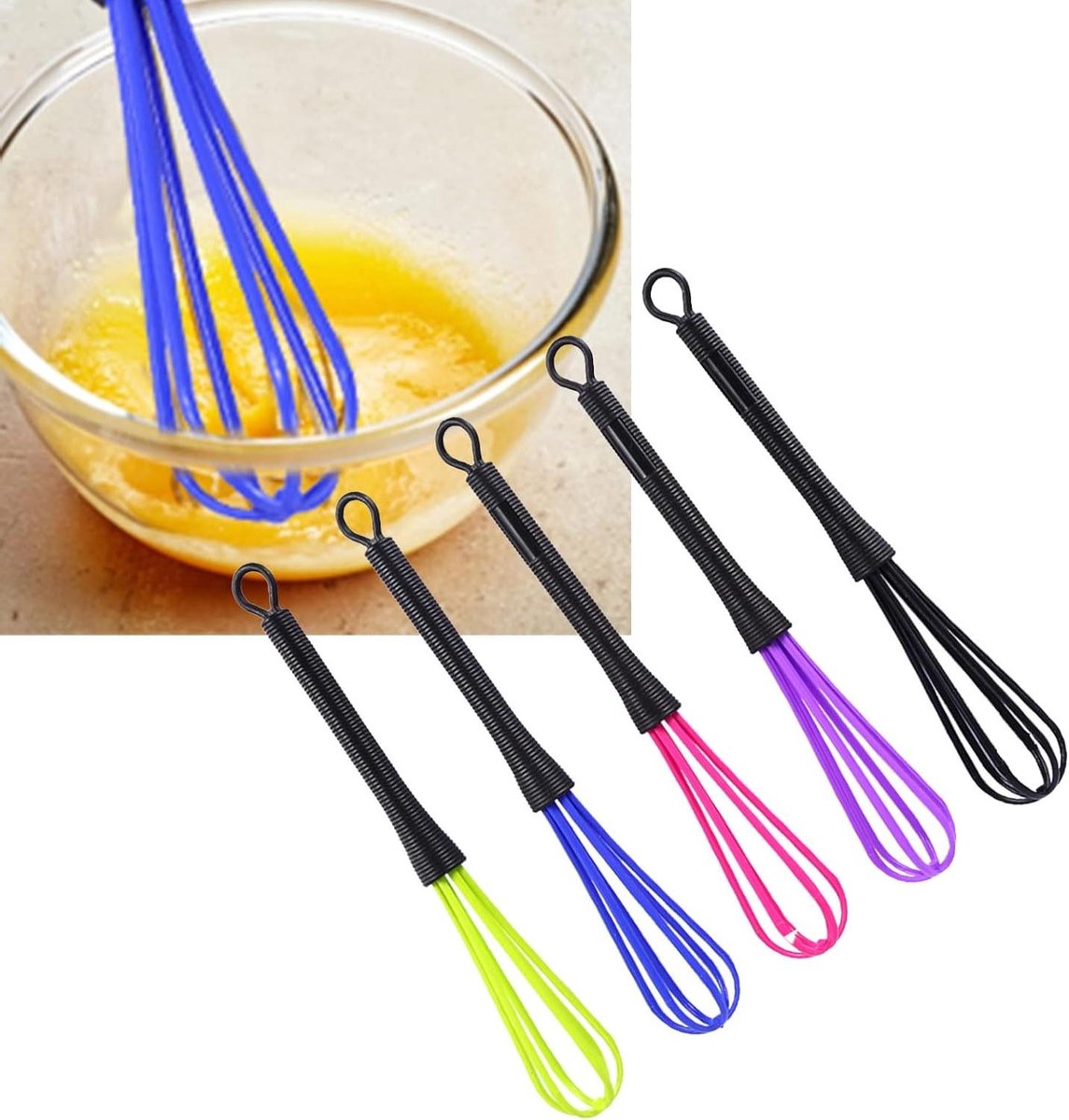 5-delige set kunststof gardes voor keuken en haarverf mixen met mini-garde.
