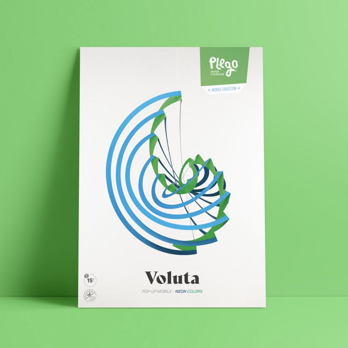 Plego 3D Design Papieren Figuur Mobile Collection “VOLTA ”| Papierdecoratie voor kinderen en volwassenen - DIY Pakket - POP-UP Pappiermobile in vibrant Neon Colors | Skill: