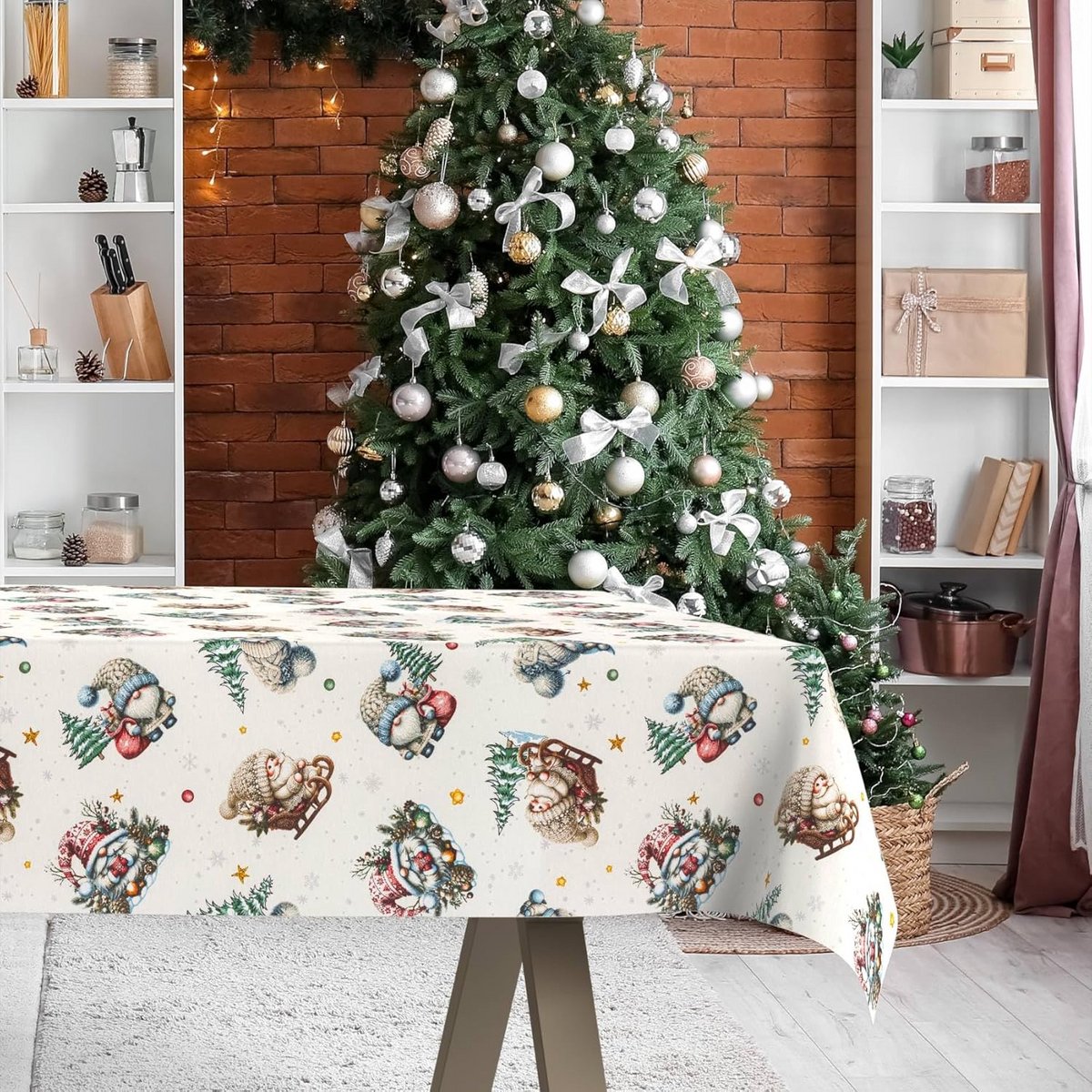 Waterafstotend Kerst Tafelkleed Beige 180x140 cm - Wasbaar en Onderhoudsvriendelijk