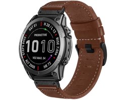 Strap-it Premium leren bandje geschikt voor Geschikt voor Garmin Fenix 8 (Pro) 51mm / Garmin Fenix 7x (Pro - Sapphire Solar) / Fenix 6x (Pro - Sapphire) / Fenix 5x (Plus) / Fenix 3 / Epix Pro (Gen 2 - 51mm) / Enduro 1-2-3 (Donkerbruin)