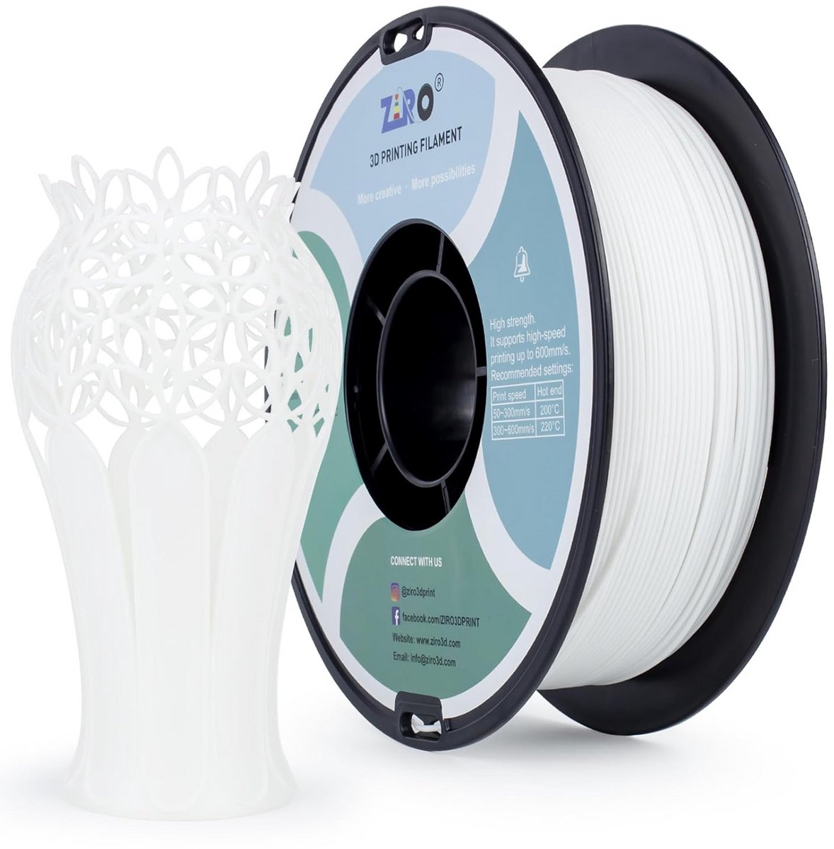 High Speed PLA Filament 1.75mm Wit - 1kg voor Snelle 3D Printers