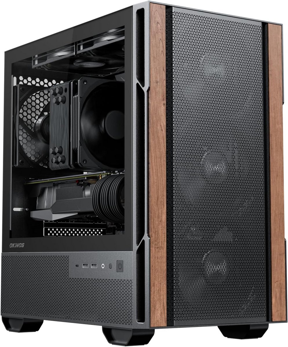 Micro ATX Computerkast met Houtdetail, Gehard Glas en Type-C