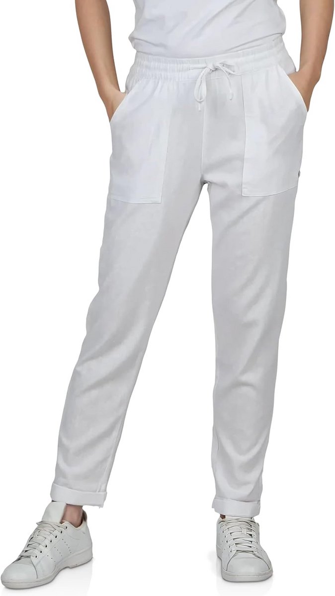 Dames Linnen Broek Zomer Lange Strandbroek Lichtgewicht Regular Fit met Elastische Tailleband