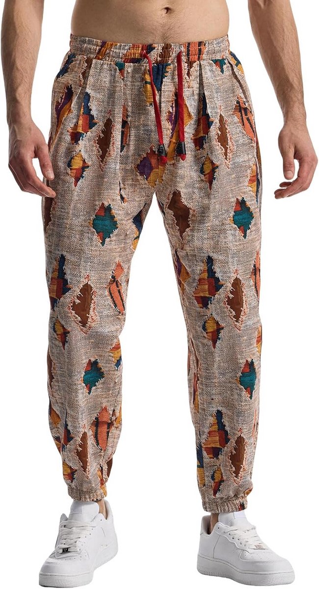 Heren Luchtige Joggingbroek met Elastische Taille - Hippie Cargobroek voor Sport & Vrije Tijd