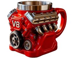 Retro motorfiets design 3D mechanische koffiebeker, vacuümgeïsoleerd roestvrij staal, geschikt voor autoliefhebbers.