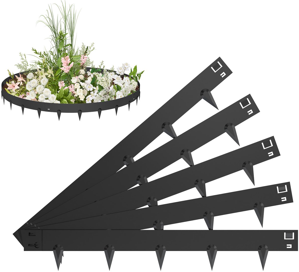 Froadp Zwart 5m x 16cm Verzinkte Rasenkant Metaal, Flexibele Beeteinfassing met Maairand, Weerbestendig en Roestvrij, Eenvoudige Montage