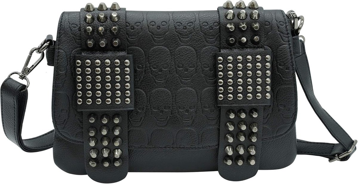 Dames Crossbody Tas met Schedel en Studs - Gothic Punk Stijl Schoudertas
